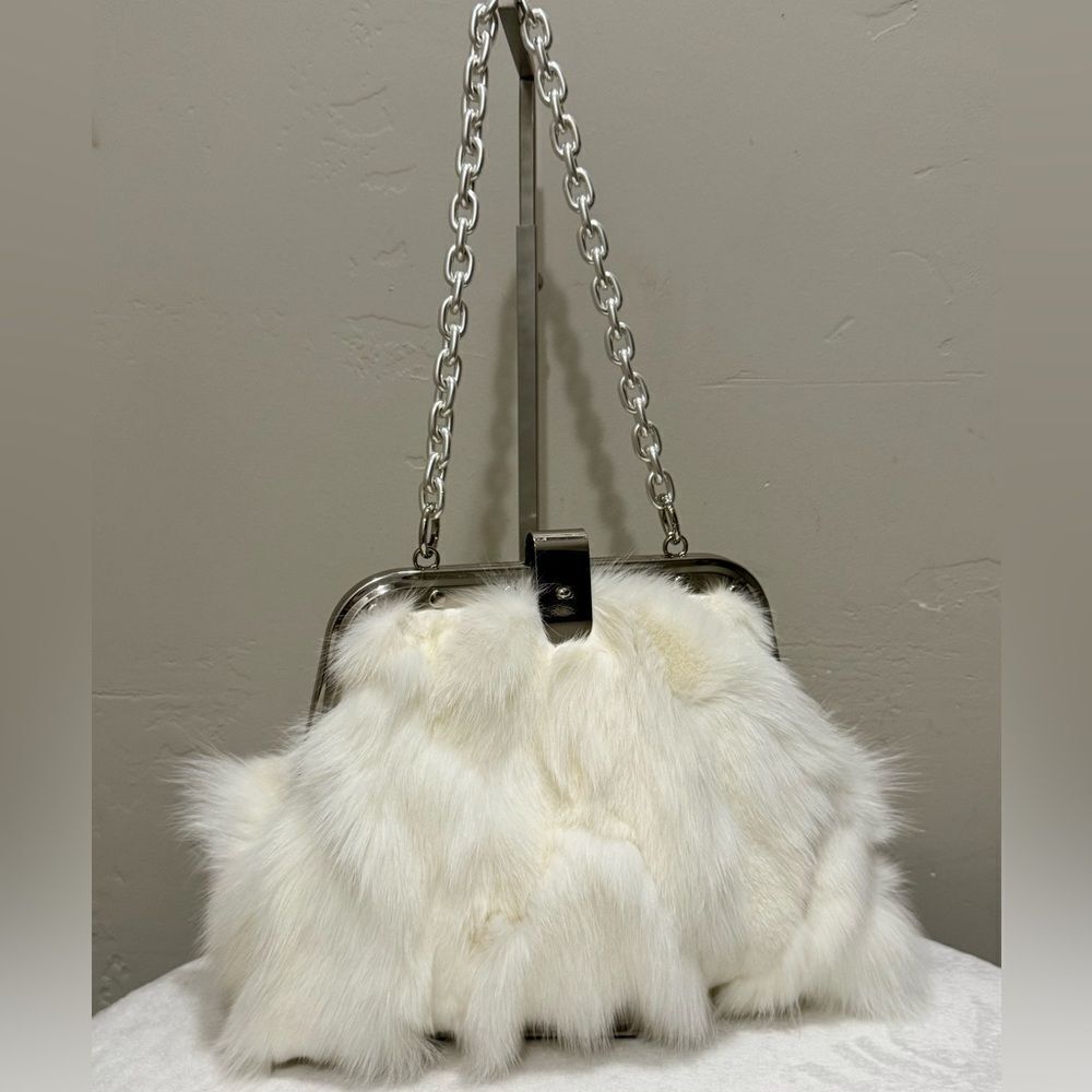 Unique Real Fox Fur Handmade Rivet Metal Frame Push Lock Shoulder Bag/Crossbody - Picture 2 of 16